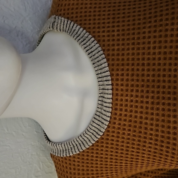 BUCKET LIST Camel Waffle Striped Long Sleeve Oversized Tunic - Picture 4 of 8